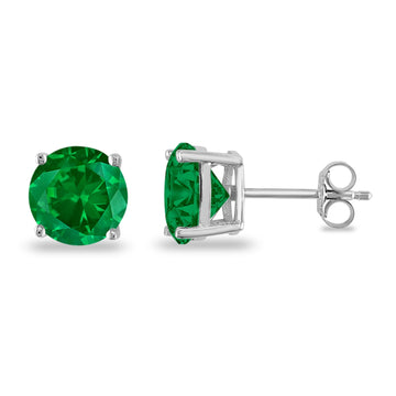 Butterfly Prong Round Simulated Green Emerald CZ Stud Earrings 925 Sterling Silver
